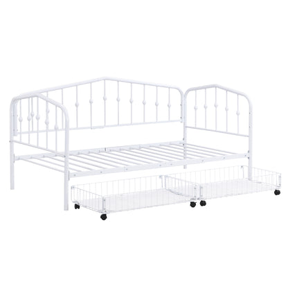 Zee Twin Size Metal Daybed with 2 Drawers - White