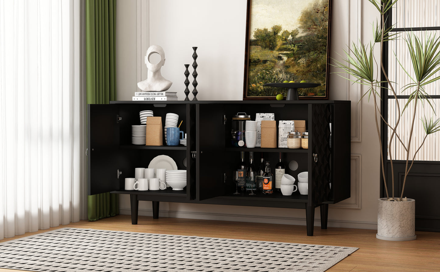 Celeste Convex Pattern Doors Sideboard Buffet - Black