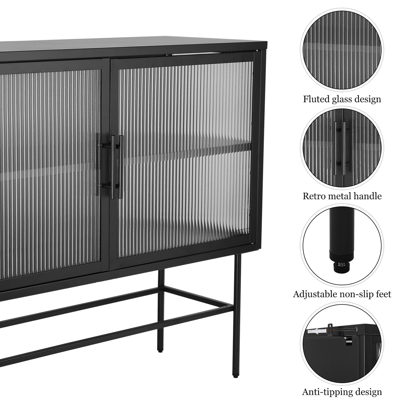 Pratt II Double Door Tempered Glass Sideboard - Black