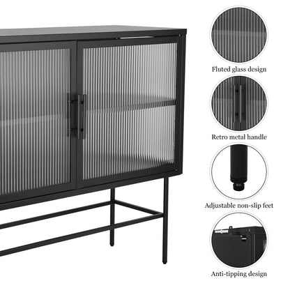 Pratt II Double Door Tempered Glass Sideboard - Black