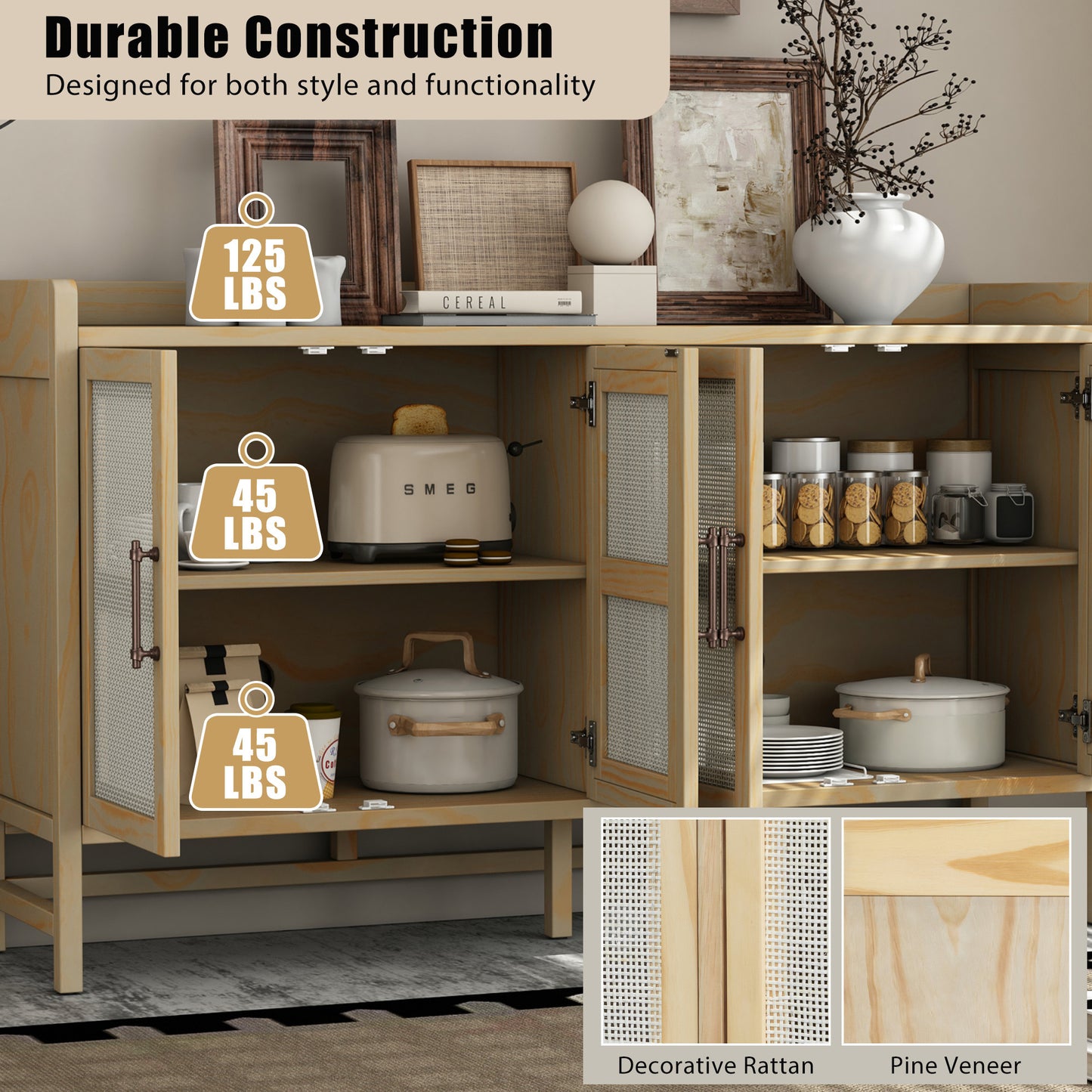 Hana Rattan Doors Sideboard Buffet - Natural
