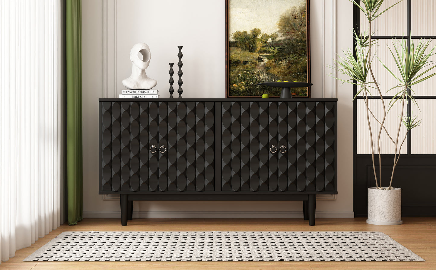 Celeste Convex Pattern Doors Sideboard Buffet - Black