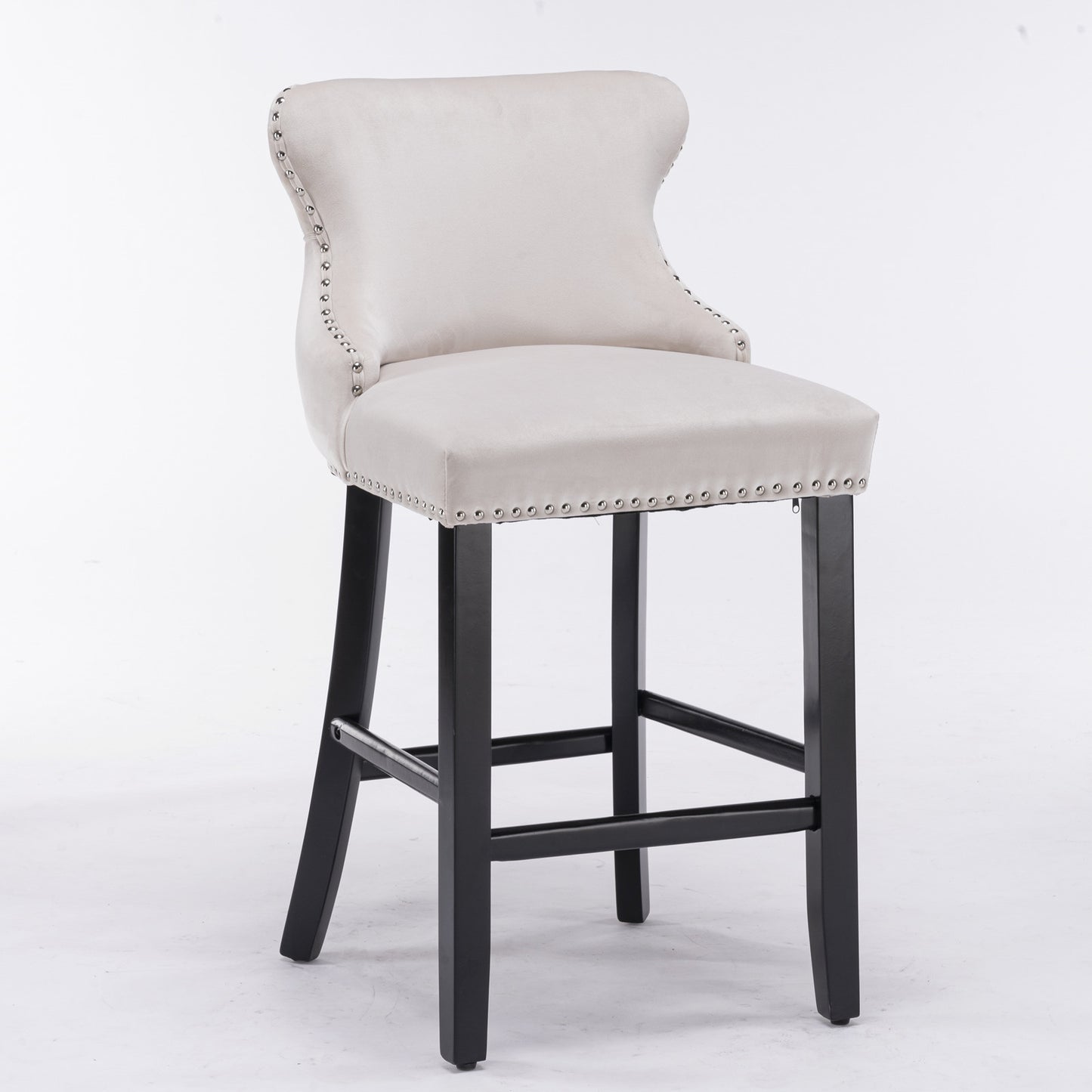 Family  Velvet Upholstered Wing-Back Bar Stools - Beige Set of 4