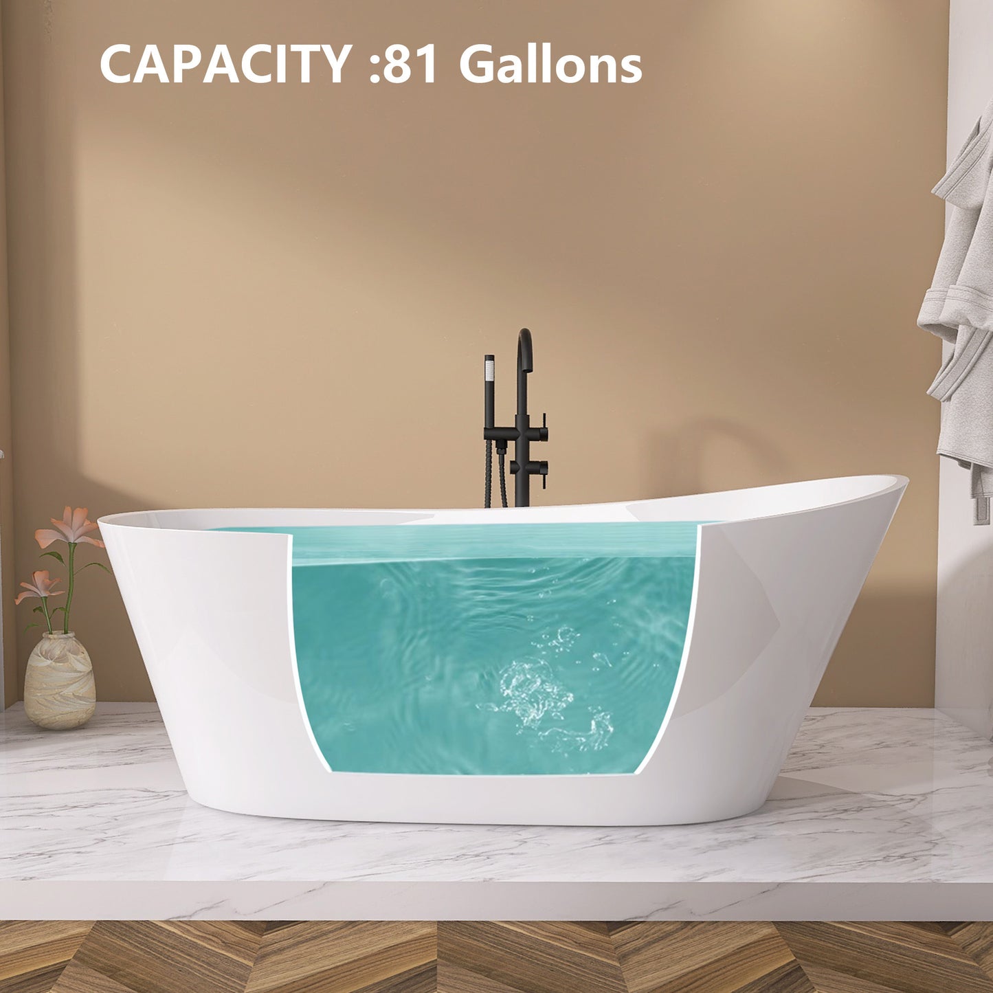 Cavi 67" Acrylic Freestanding Soaking Bathtub  - Gloss White