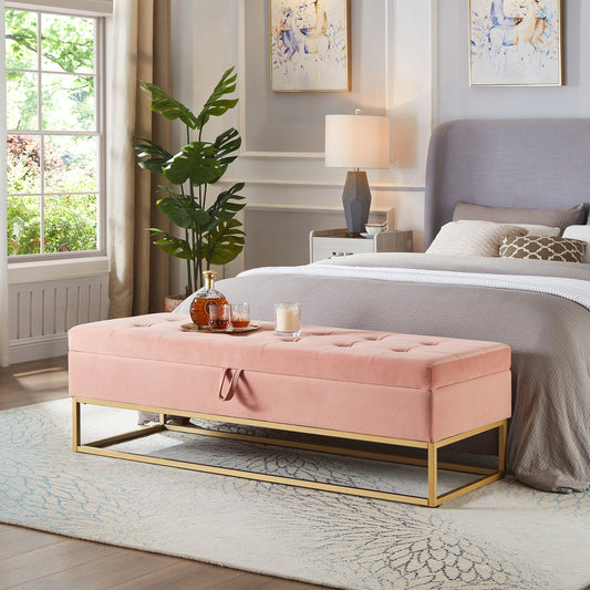 Lynch Velvet Storage Ottoman Bench - Pink