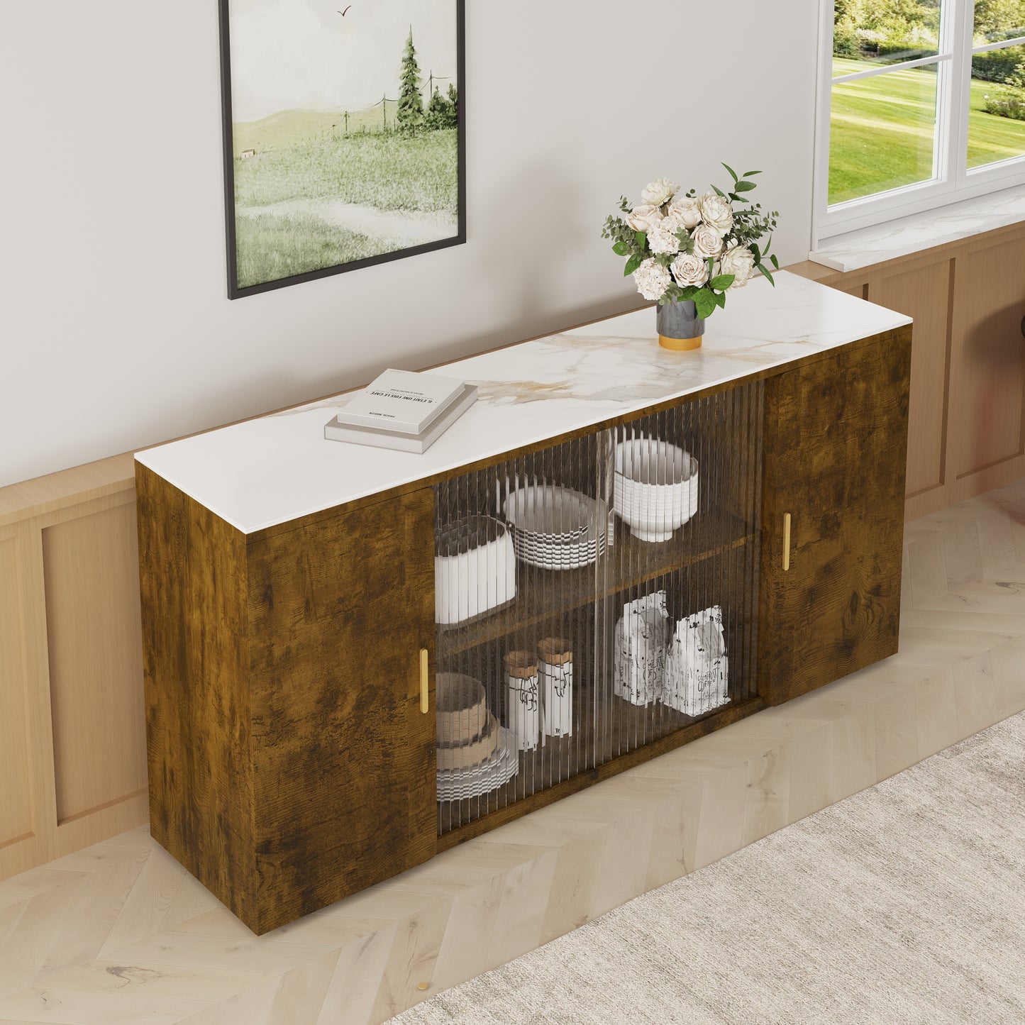 Asiya Wooden Side Cabinets with Glass Doors - White