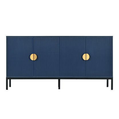 Exquisite Vertical-Striped Four-Door Sideboard - Navy Blue