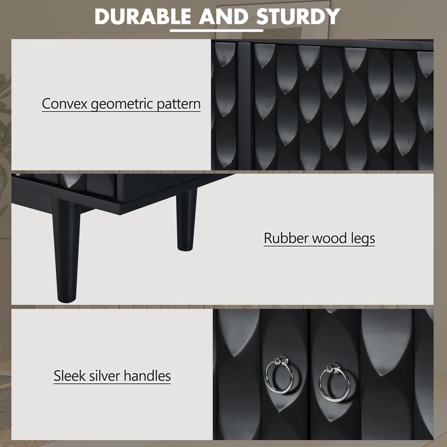 Celeste Convex Pattern Doors Sideboard Buffet - Black