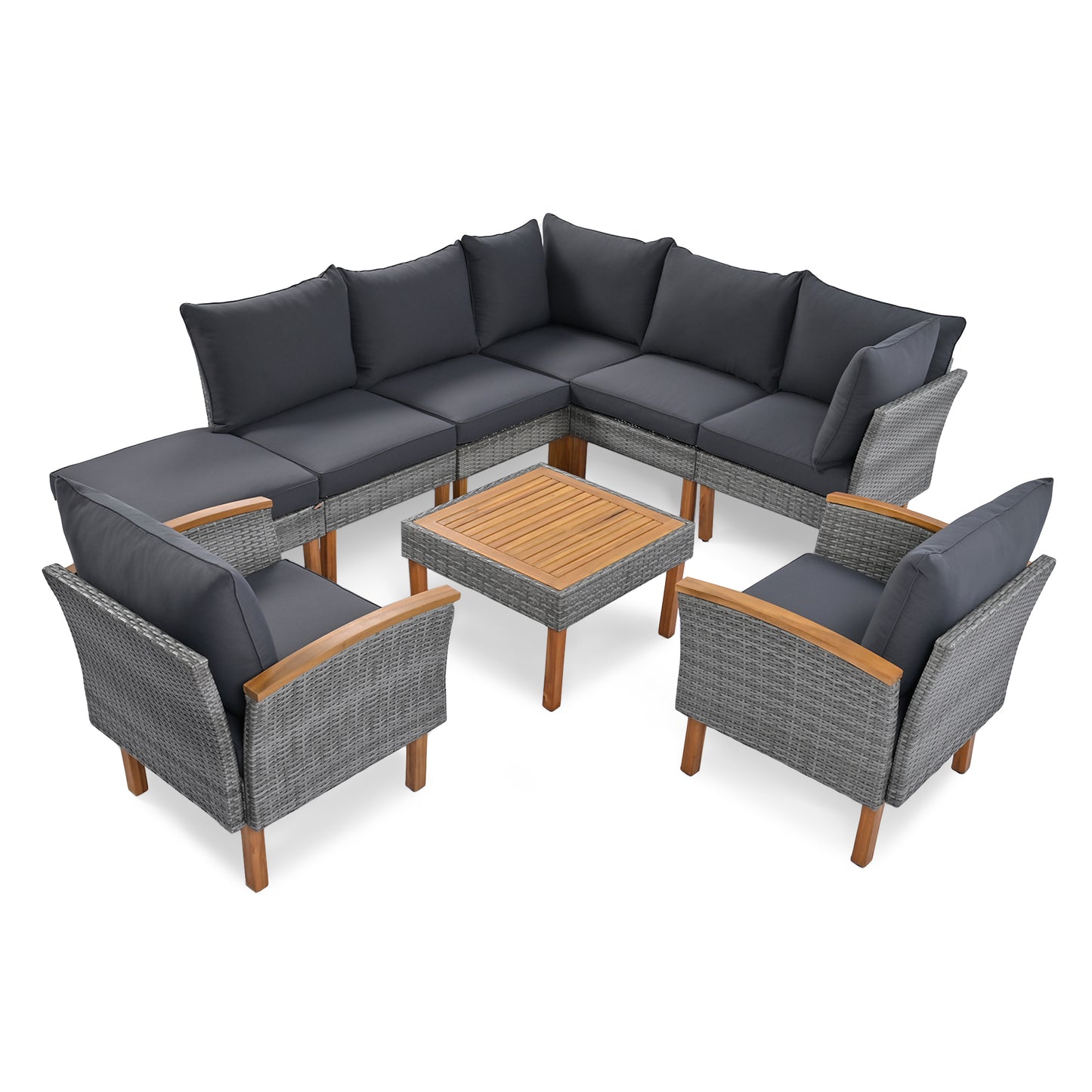 Dario 9 Pc Patio Rattan Furniture Set - Gray