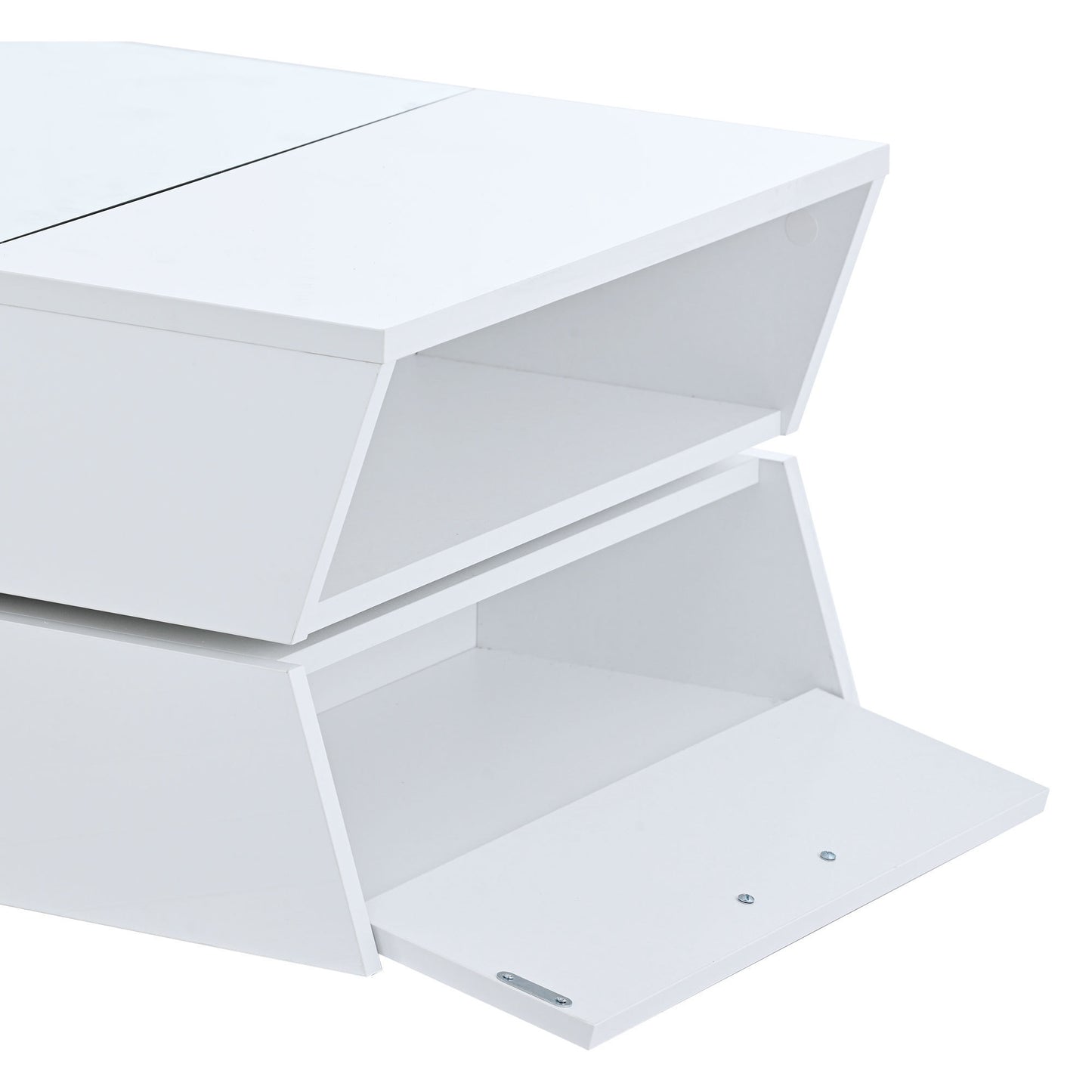 Geo Storage Glass-Top Coffee Table - White