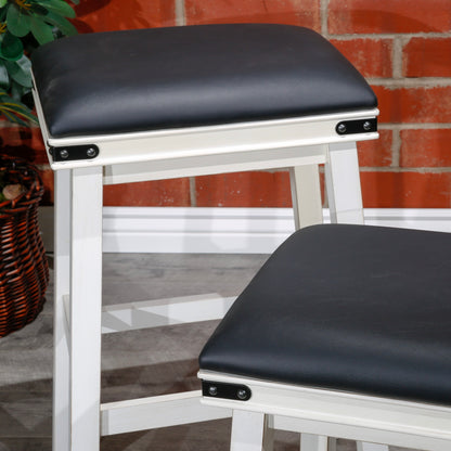 Flat Counter Stool  White Finish, Black Leather Seat
