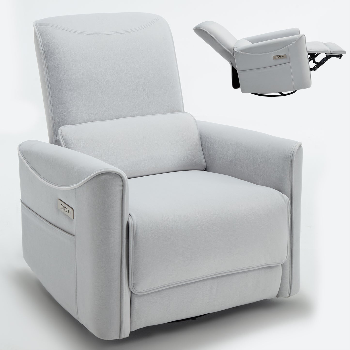 Spencer Swivel and Rocker Power Recliner Chair - White