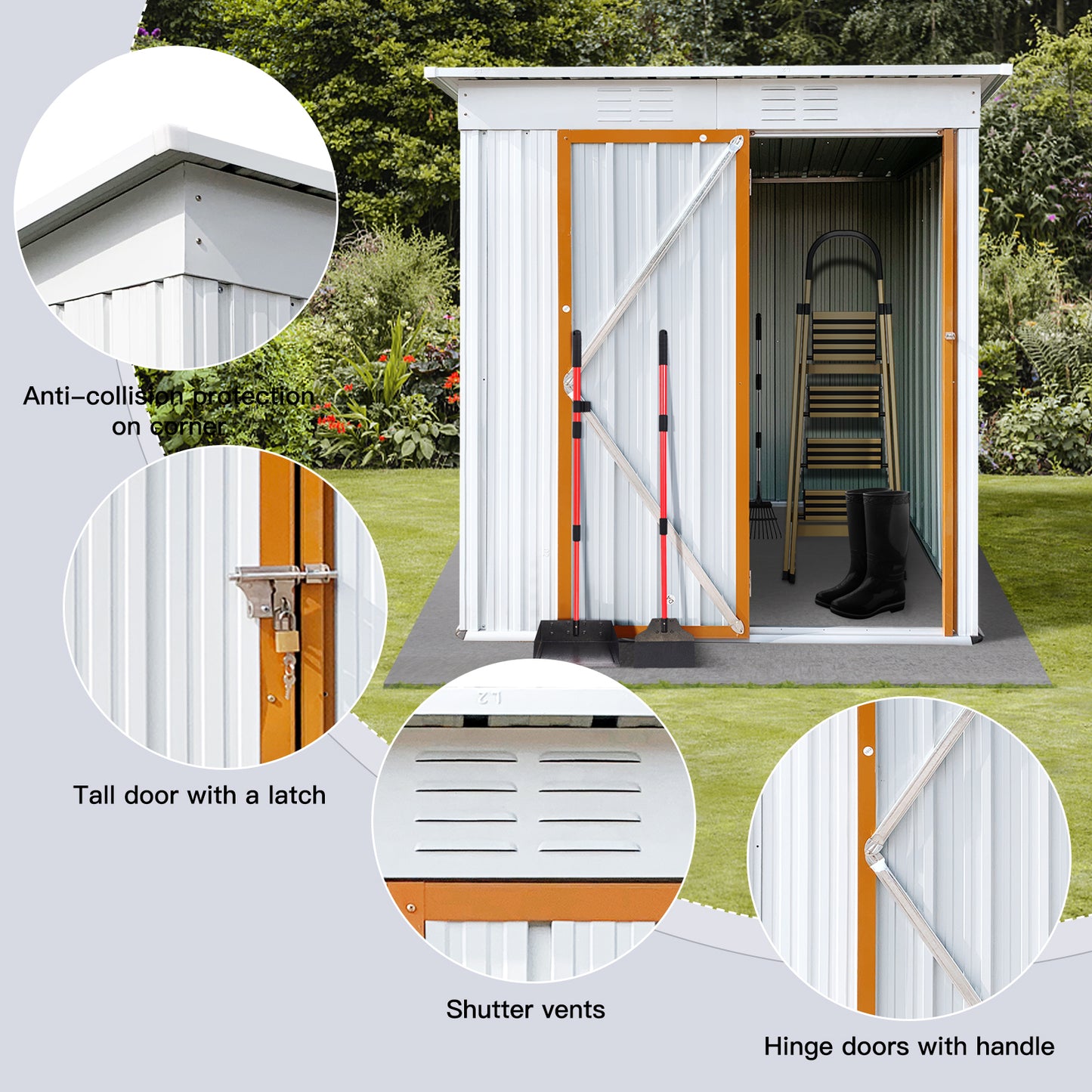Morton 5 X 3 ft Metal Garden Sheds Outdoor Storage - White+Yellow