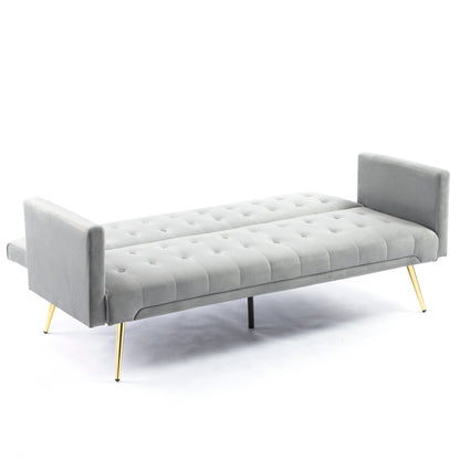 NX Convertible Velvet Sofa Bed with Metal Leg - Grey