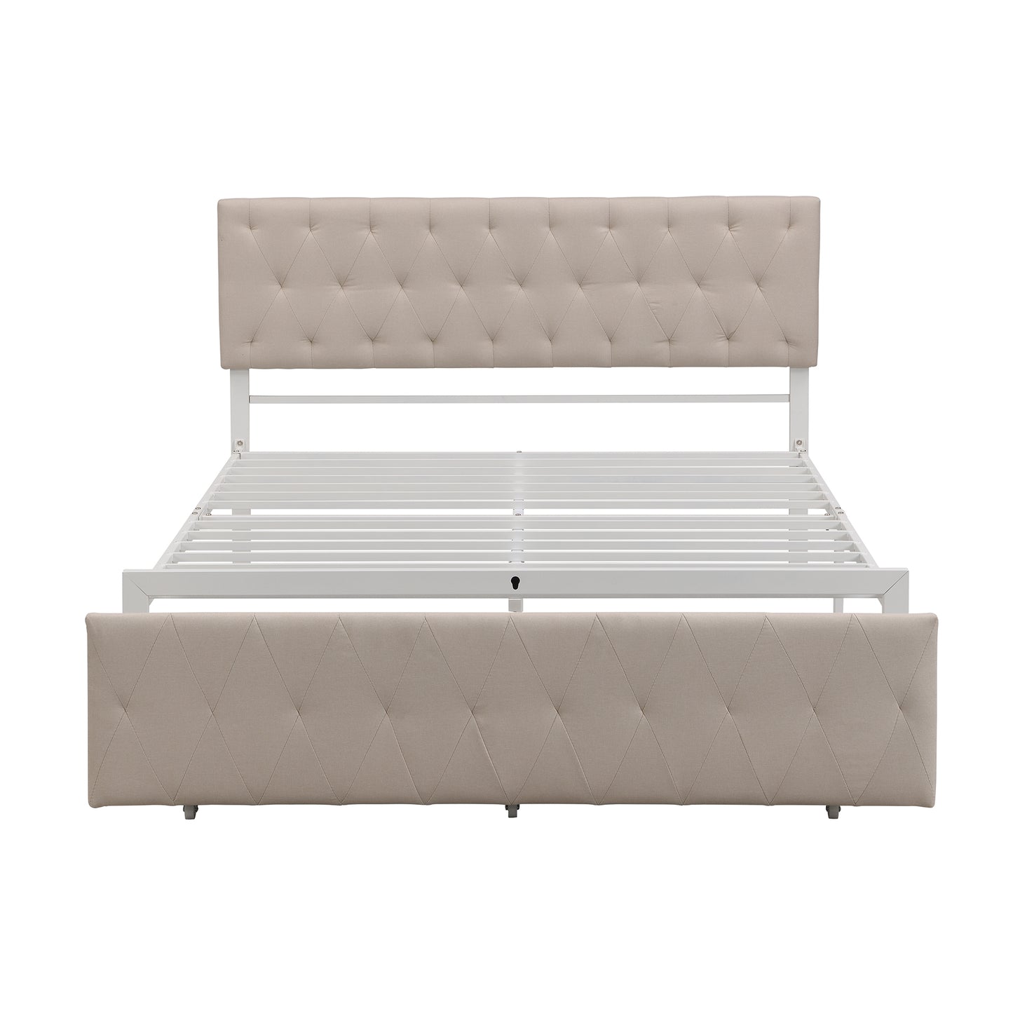 Apex Queen Size Storage Bed Metal Platform Bed with Drawer - Beige