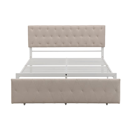 Apex Queen Size Storage Bed Metal Platform Bed with Drawer - Beige