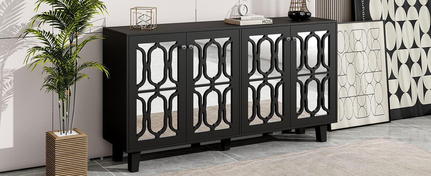 Hynes 4-Door Mirror Buffet Cabinet - Black