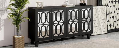 Hynes 4-Door Mirror Buffet Cabinet - Black