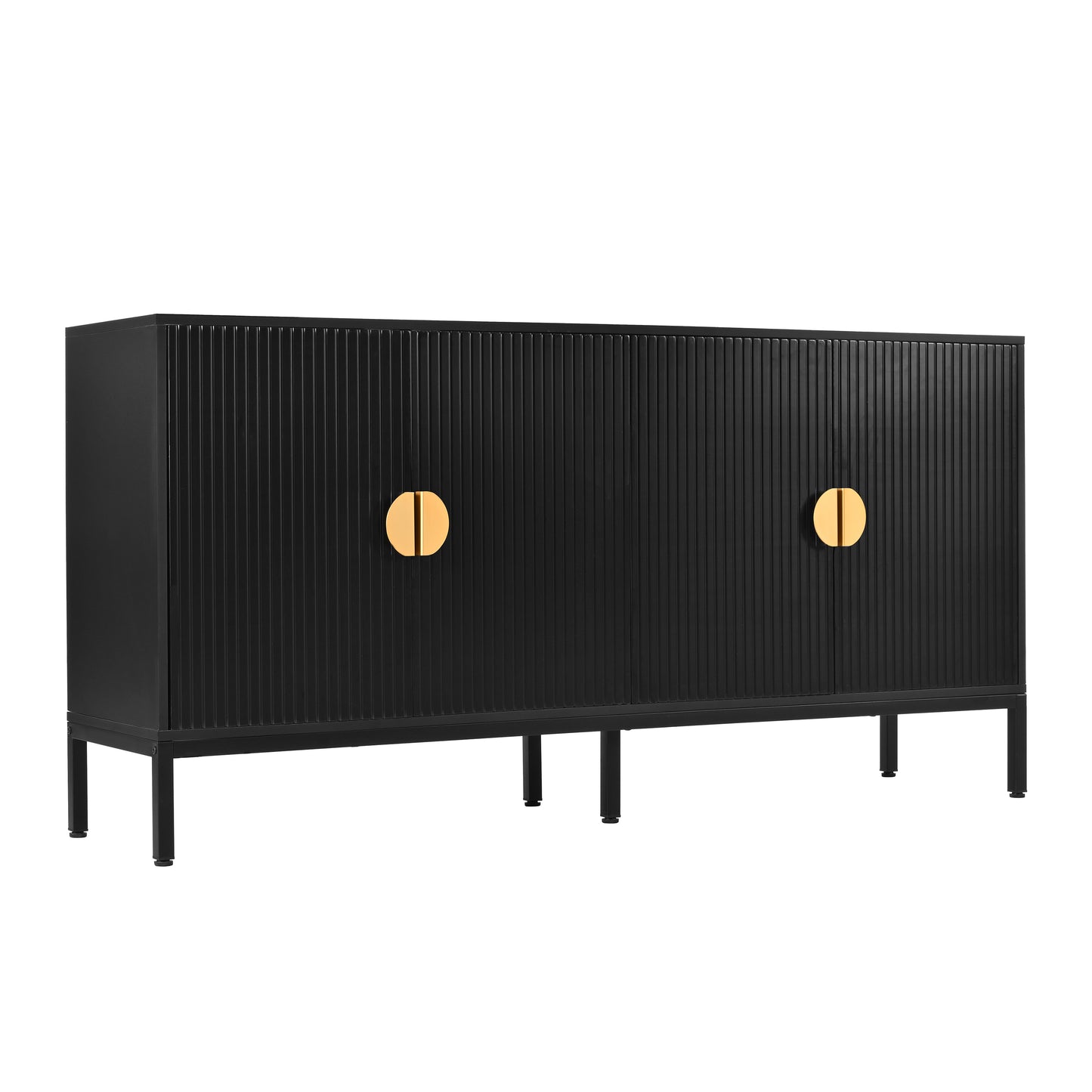 Exquisite Vertical-Striped Four-Door Sideboard - Black