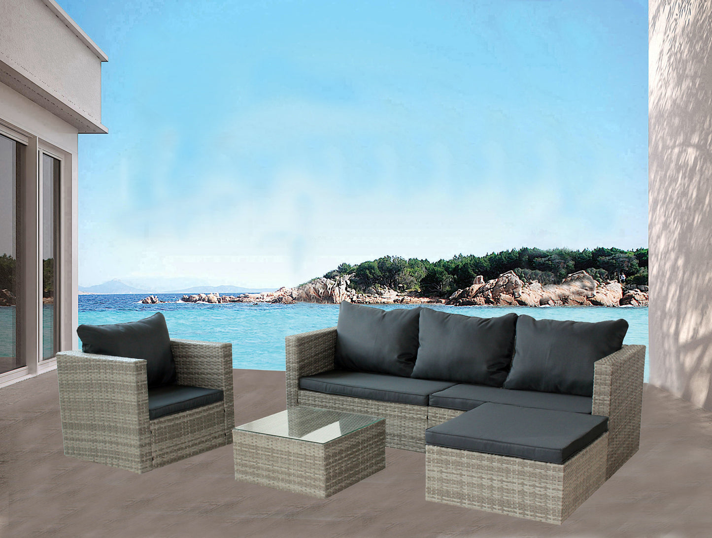 Durham 4 Pc Outdoor Patio Sectional Sofa Set - Gray