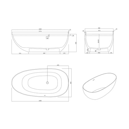 Arvo 71" Solid Surface Stone Bathroom freestand bathtub - White+Black