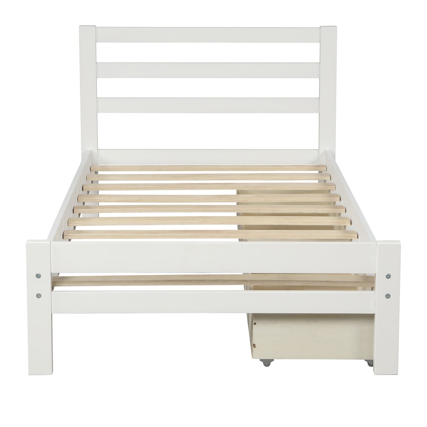 Cyril Twin Size Wood Platform Bed with Dual Drawers - White