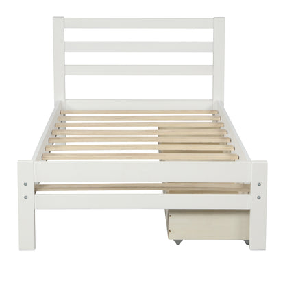 Cyril Twin Size Wood Platform Bed with Dual Drawers - White