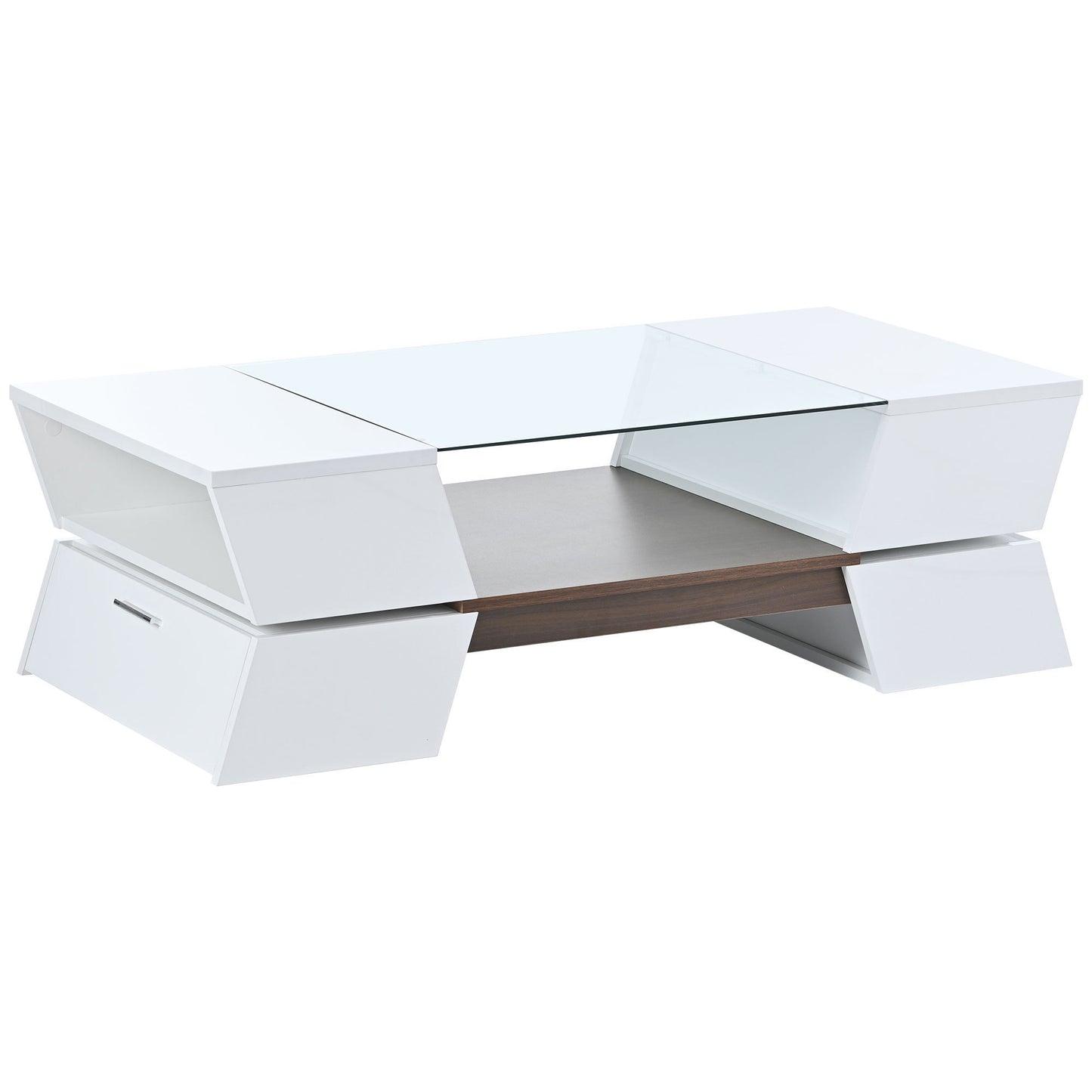 Geo Storage Glass-Top Coffee Table - White