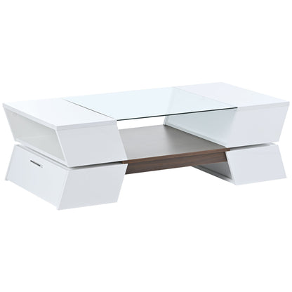 Geo Storage Glass-Top Coffee Table - White