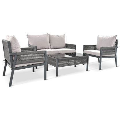 Mixon 4 Pc Patio Rope Sofa Set - Gray