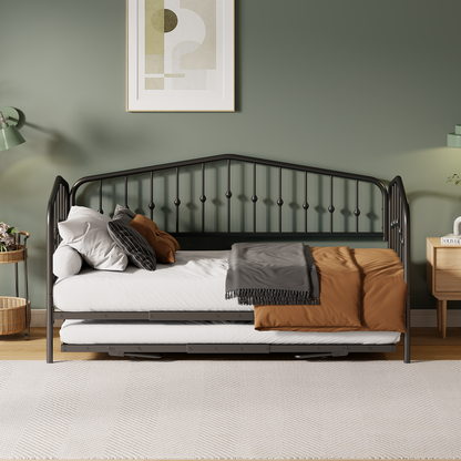 Zee Twin Size Metal Daybed with Twin Size Adjustable Trundle - Black