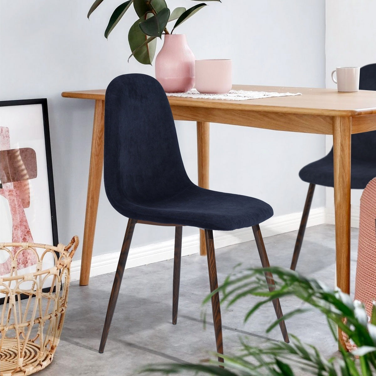 Scandinavian Velvet Chairs (Set of 4) - Dark Blue