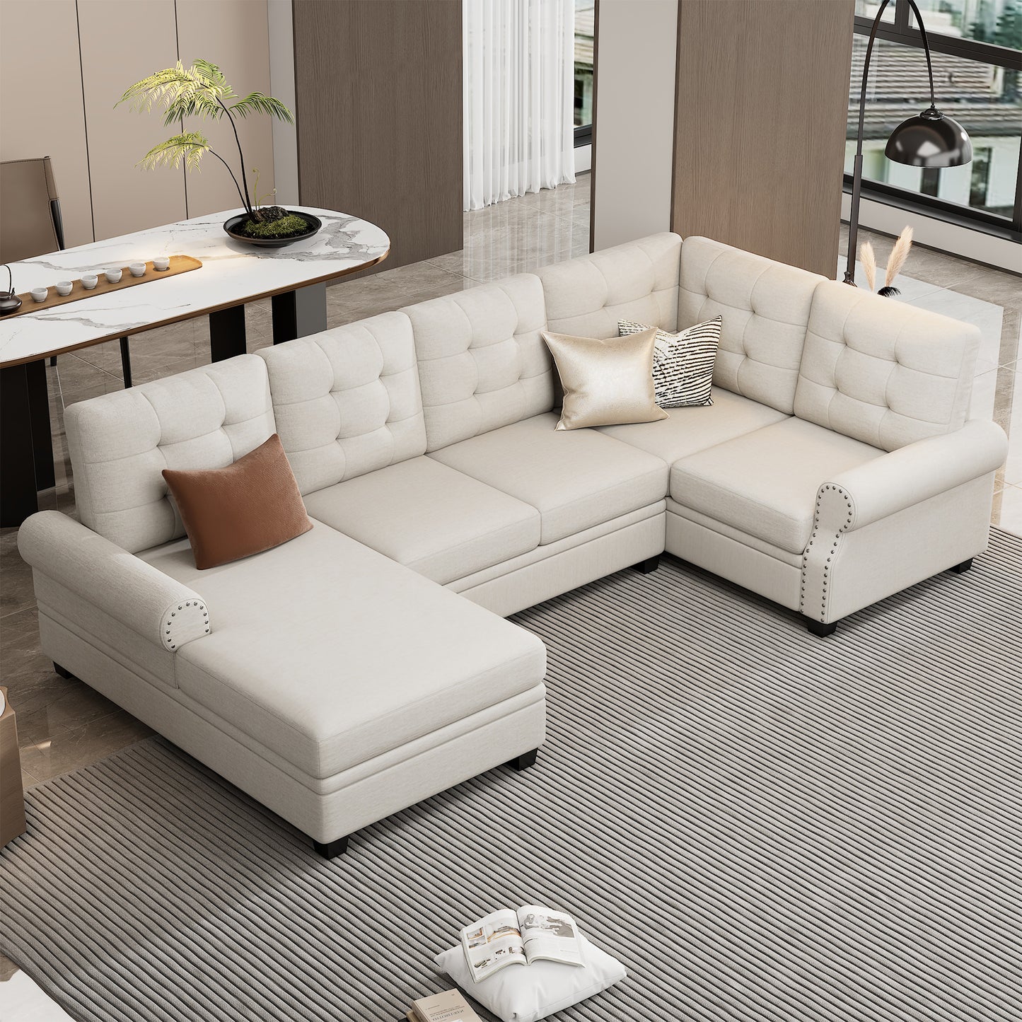 Aisha Modern U-Shaped Corner Sectional Sofa - Beige