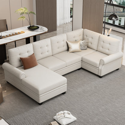 Aisha Modern U-Shaped Corner Sectional Sofa - Beige