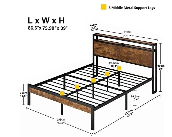 Fusco King Size Platform Bed Frame - Black+Brown