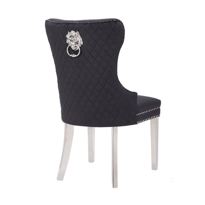 Newton Dining Velvet Chair with Golden Leg (Set of 2) - Black