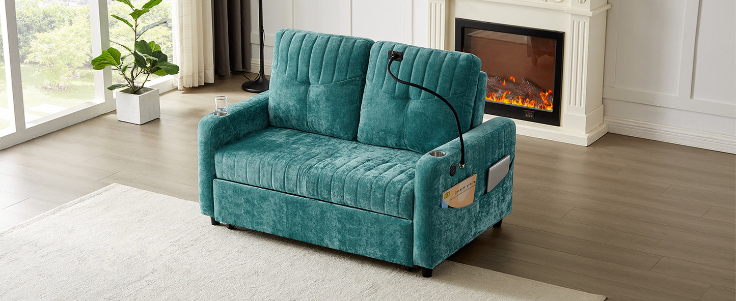 Rita Loveseat Pull-out Sofa Bed with Adjustable Backrest - Teal