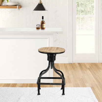 Twisted Vintage Metal Frame Swivel Counter Bar Stool with Round Seat - Black