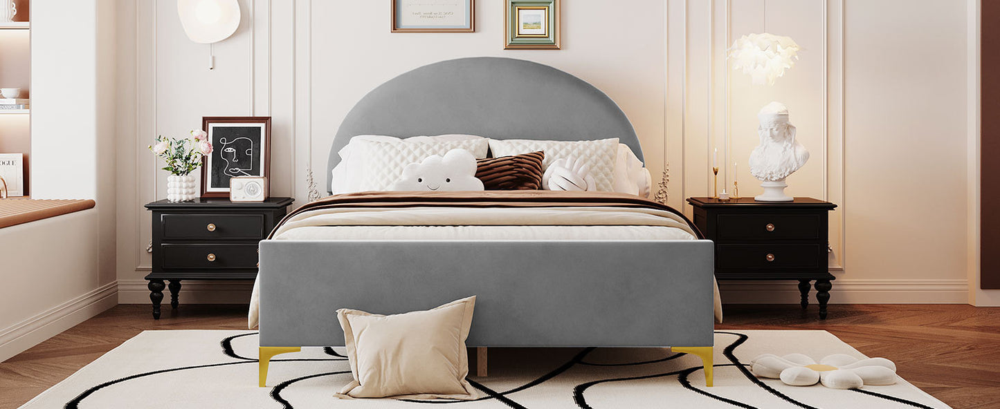 Lynn Full Size Velvet Platform Bed w Mental Legs - Gray