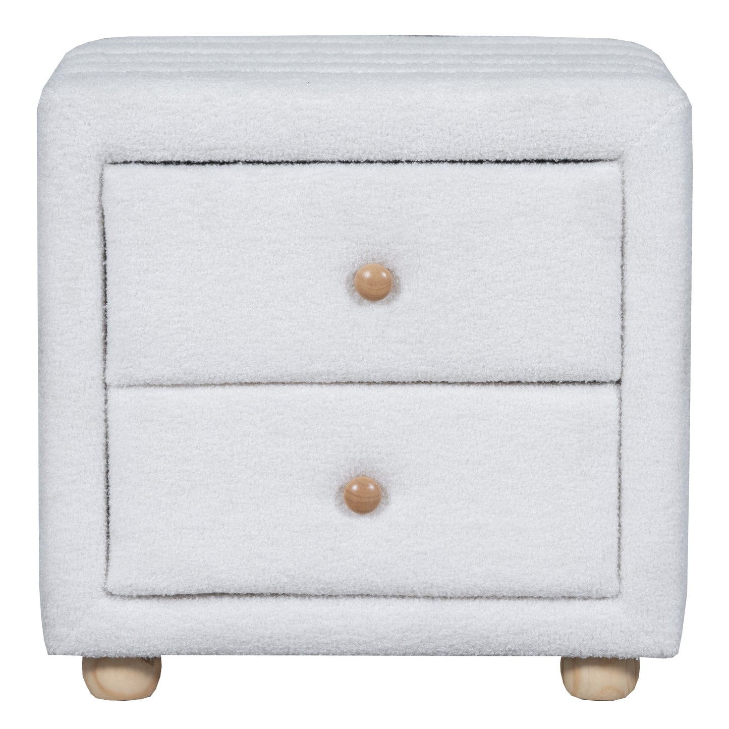 Teddy Fleece Nightstand with 2 Drawers - White