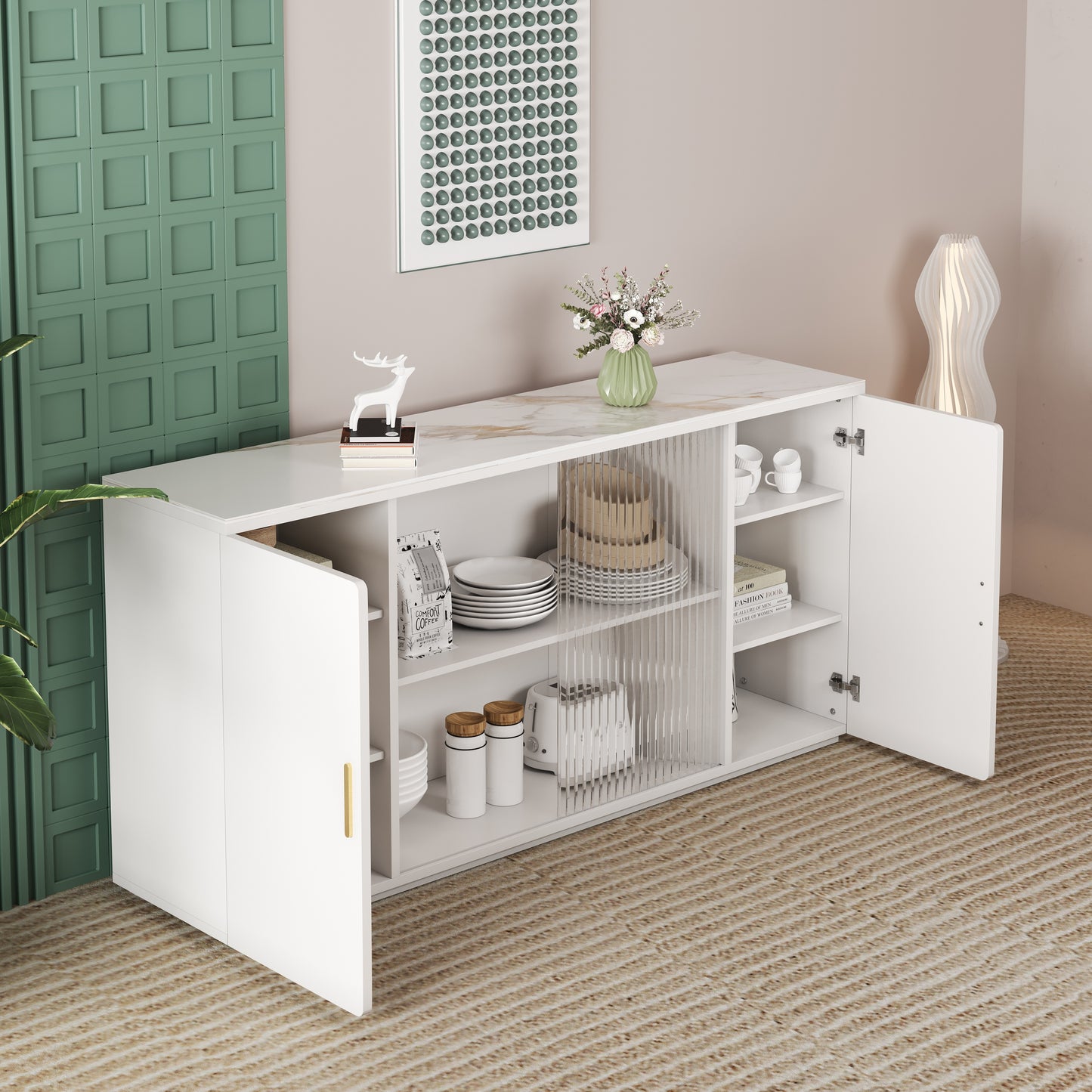 Asiya Wooden Side Cabinets with Glass Doors - White