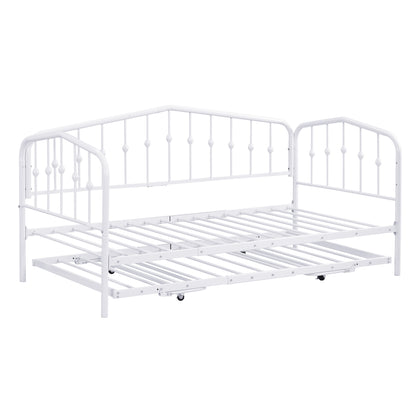 Zee Twin Size Metal Daybed with Twin Size Adjustable Trundle - White