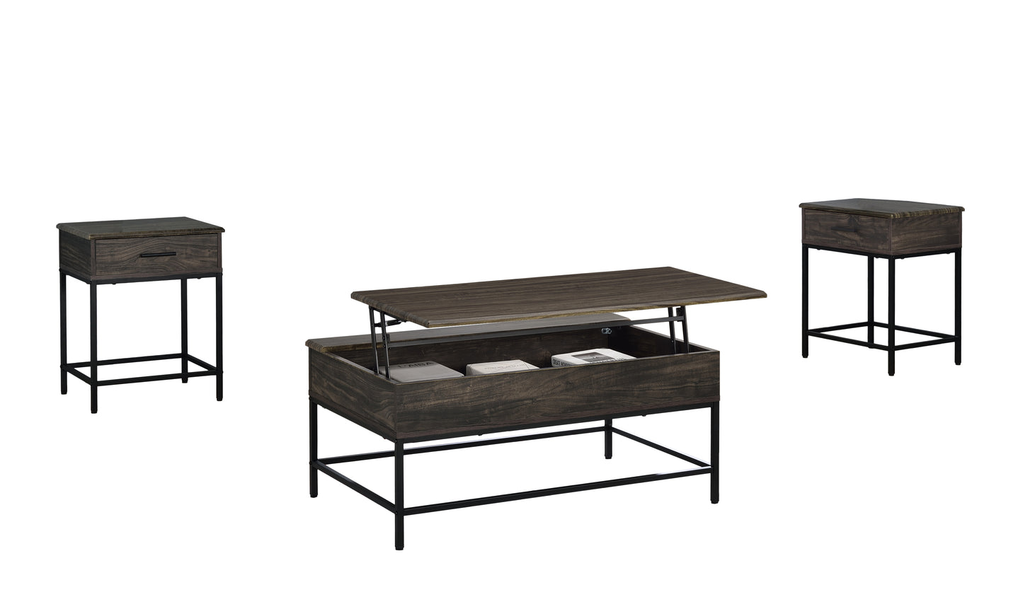 Cliff Lift Top Coffee Table and 2 End Table 3 Piece Set  - Brown