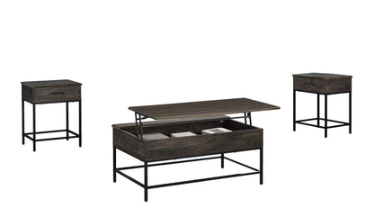 Cliff Lift Top Coffee Table and 2 End Table 3 Piece Set  - Brown