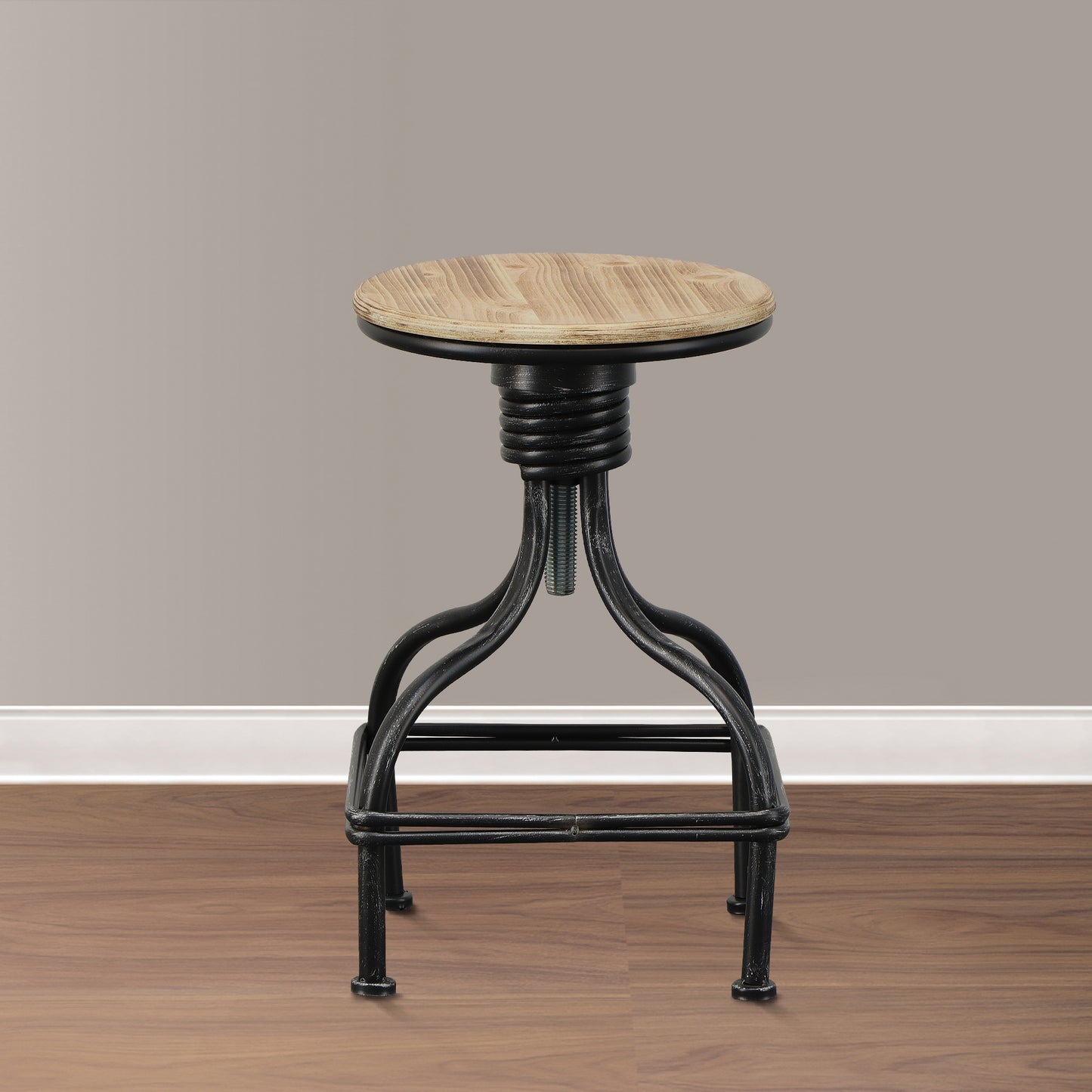 Twisted Vintage Metal Frame Swivel Counter Bar Stool with Round Seat - Black