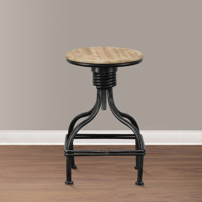 Twisted Vintage Metal Frame Swivel Counter Bar Stool with Round Seat - Black