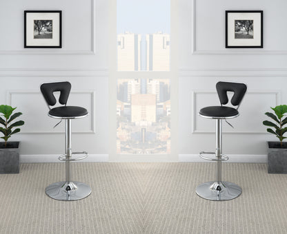 Vita  Adjustable Bar stool  Faux Leather Chrome Base - Black  Set of 2