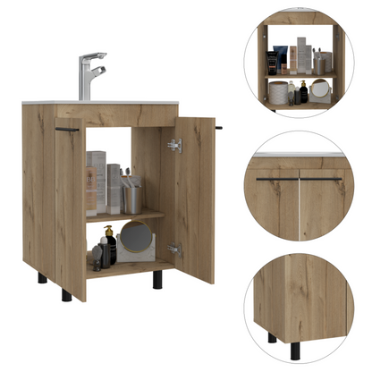 Joy Bathroom Set, Linen Cabinet + Standing Sink Cabinet - Light Oak