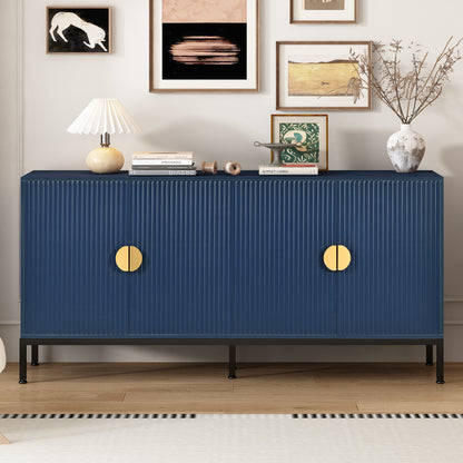 Exquisite Vertical-Striped Four-Door Sideboard - Navy Blue