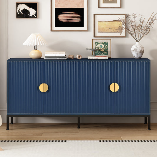 Exquisite Vertical-Striped Four-Door Sideboard - Navy Blue